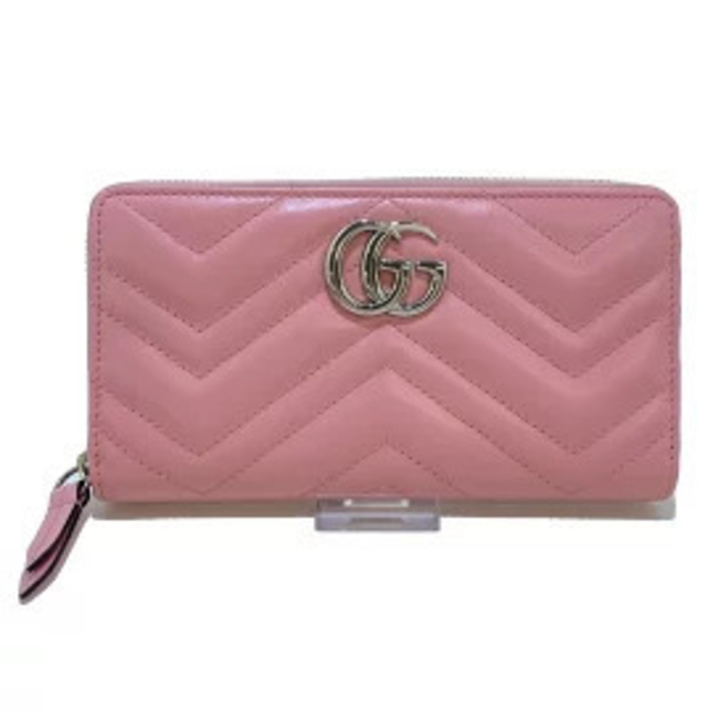 Gucci GG Marmont Long Wallet Round Zipper Pink Leather